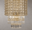 Close-up of the Plaza Crown Crystal Chandelier with tiered crystal prisms and luxury gold-plated finish