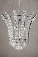 Close-up of the Plaza Crown Crystal Pendant featuring precision-cut crystal and polished chrome finish