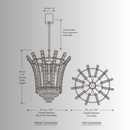 Plaza Crown Crystal Pendant CAD technical drawing with front and top elevations and dimensional specifications