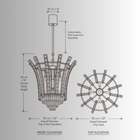 Plaza Crown Crystal Pendant CAD technical drawing with front and top elevations and dimensional specifications
