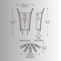 Plaza Crown Crystal Wall Sconce CAD technical drawing with front, side and top elevations and dimensions