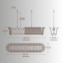 Plaza Crystal Linear Grande Chandelier CAD drawing with front, side and top elevations and dimensions