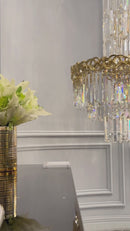 La Scala Crystal Duca luxury crystal chandelier by HDLS Lighting, filmed in the HDLS studio with 18K gold-finished detailing.
