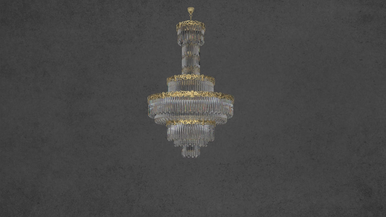 Video preview of La Scala Crystal Sovrano chandelier featuring 18K gold finish and crystal lighting.