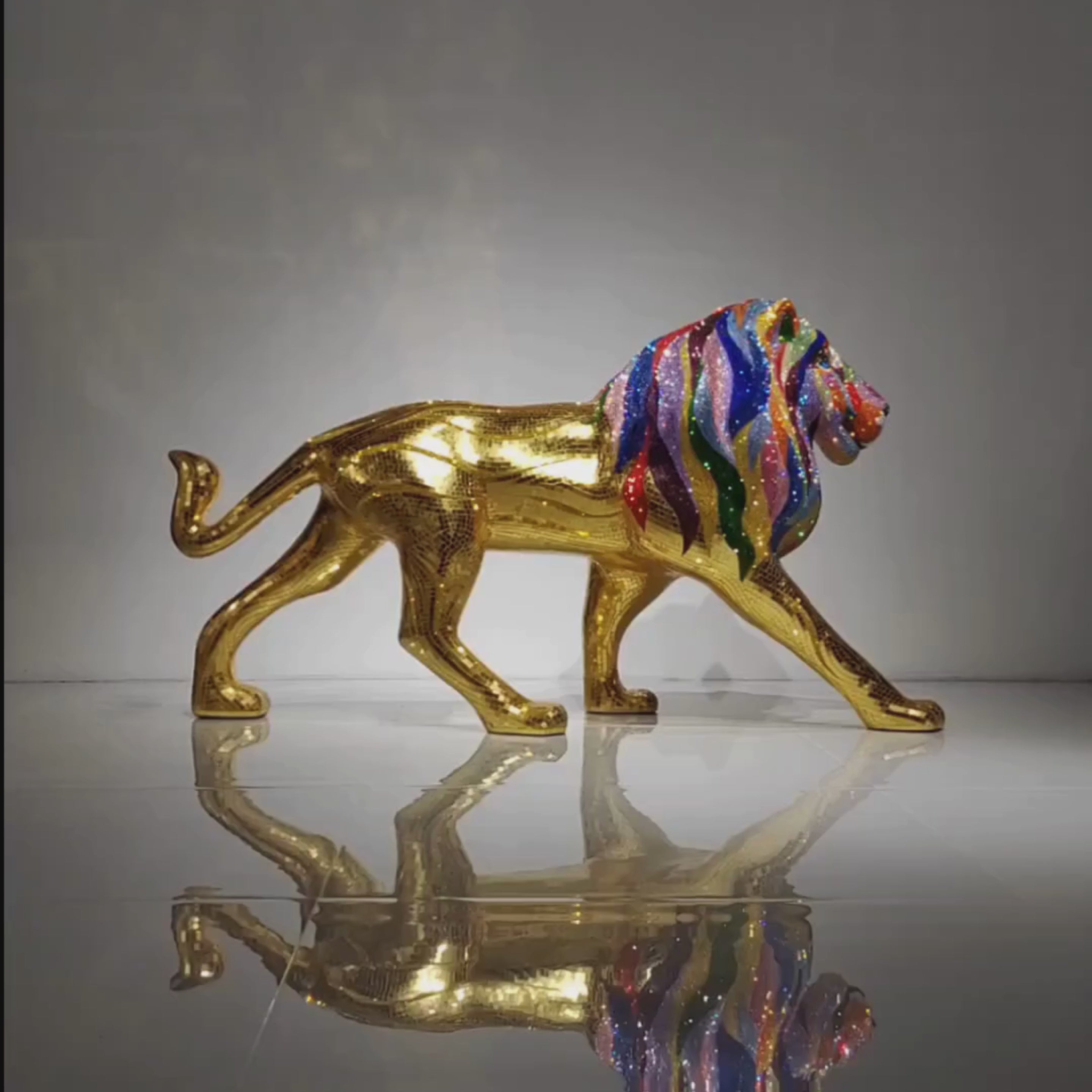 Video of AHURA Swarovski crystal lion sculpture showing full body in motion