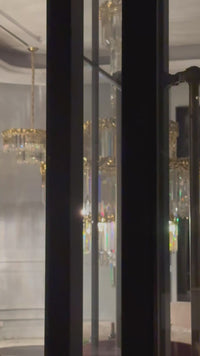 La Scala Crystal Sovrano grand crystal chandelier by HDLS Lighting, in the HDLS studio.