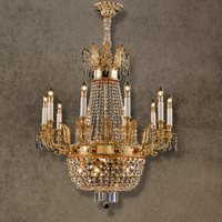 Regency Majestic 10-light chandelier in 18K gold-plated solid copper and Asfour crystal on a taupe background