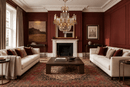 Regency Majestic crystal chandelier in a luxury Belgravia London living room with oxblood walls and Georgian architecture.