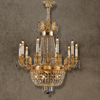 Regency Majestic 10-light chandelier in 18K gold-plated solid copper and Asfour crystal on a taupe background