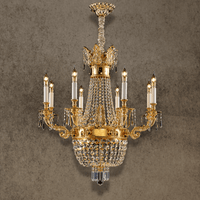 Regency Noble 8-light gold crystal chandelier in solid copper with Asfour crystal, front view.