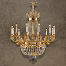 Regency Sovereign 12-light chandelier in 18K gold-plated copper and Asfour crystal on a textured taupe background