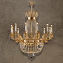 Regency Sovereign 12-light chandelier in 18K gold-plated copper and Asfour crystal on a textured taupe background