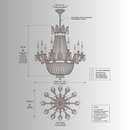 Technical drawing of Regency Sovereign 12-light chandelier, 100 cm wide and 97 cm high, with top view