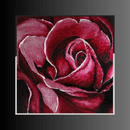 Limited-edition Swarovski crystal rose artwork with burgundy tones in a hand-finished architectural frame.