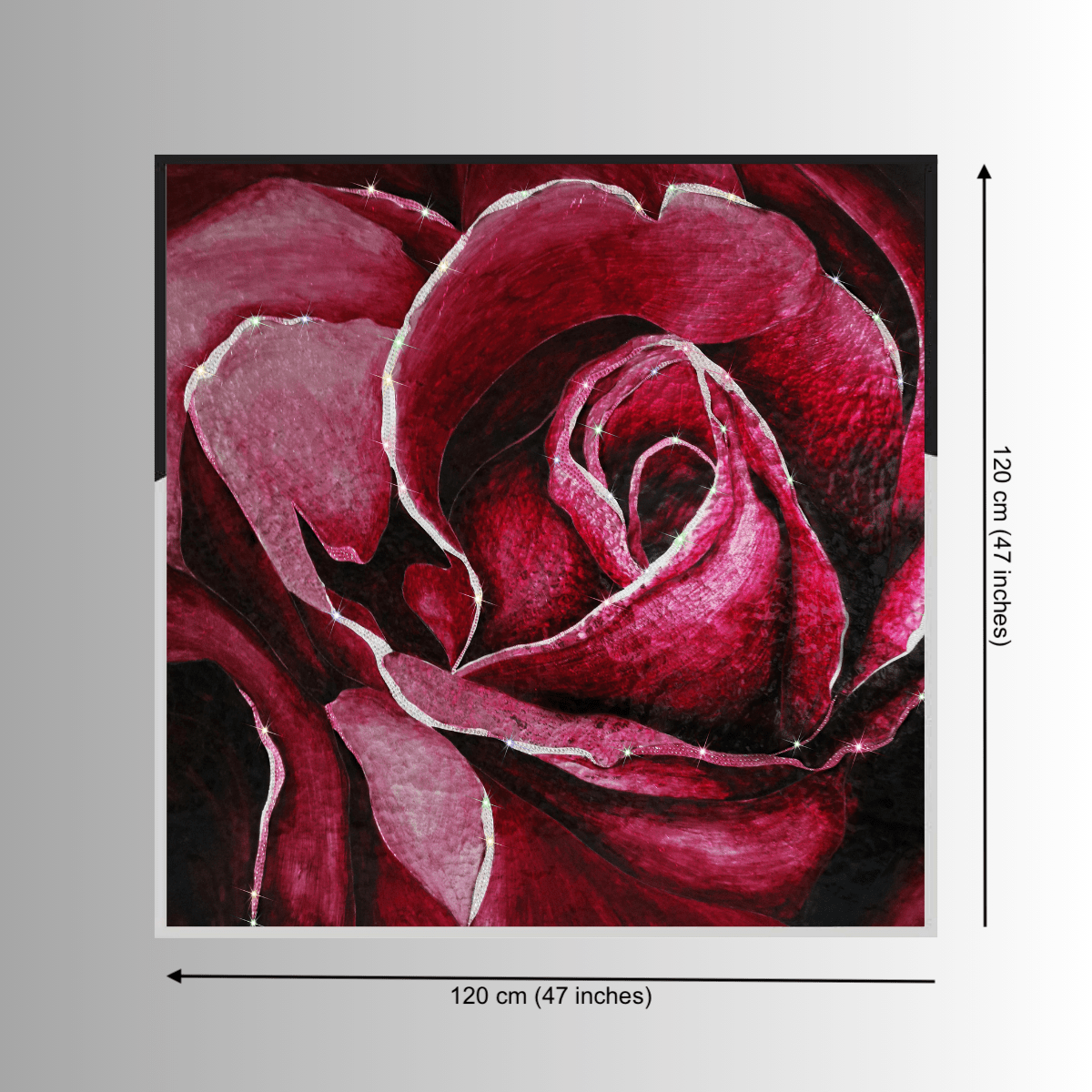 Rosée limited-edition Swarovski crystal artwork measuring 120 cm by 120 cm with architectural frame.