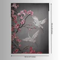 Sakura luxury crystal wall art dimensions 120 × 160 cm featuring cranes and cherry blossoms.