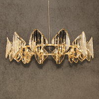Solaris Altair linear crystal chandelier in 18K gold-plated copper with prism-cut crystals, front view