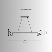 Technical drawing of Solaris Altair linear chandelier showing 115cm length and 25cm body height