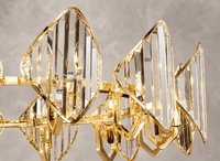 Solaris Altair crystal chandelier close-up with polished gold frame and precision-cut luxury crystals