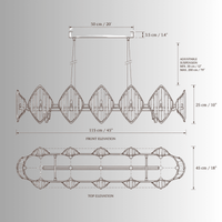 Solaris Cometa linear crystal chandelier CAD drawing with dimensions, elevations and technical specifications