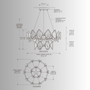 Solaris Élite crystal chandelier CAD drawing, 85cm luxury gold chandelier, technical dimensions and top view