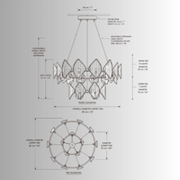 Solaris Élite crystal chandelier CAD drawing, 85cm luxury gold chandelier, technical dimensions and top view