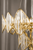 Close-up of Solaris Élite crystal chandelier with 18K gold finish and precision-cut luxury crystals
