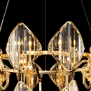 Detail view of Solaris Iris chandelier crystals refracting light through faceted lead-free crystal design