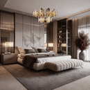 Solaris Iris contemporary crystal chandelier installed in a luxury bedroom interior with refined modern design