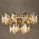 Solaris Iris contemporary crystal chandelier in 18K gold-plated copper with faceted lead-free crystals, front view