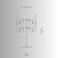 Technical drawing of Solaris Lyra crystal table lamp showing 75 cm height and 43 cm diameter dimensions.