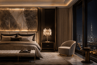 Solaris Lyra crystal table lamp in a luxury Dubai bedroom with gold accents and crystal illumination