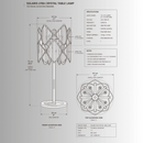 Solaris Lyra crystal table lamp CAD drawing, luxury gold table lamp dimensions and technical specification
