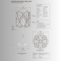 Solaris Lyra crystal table lamp CAD drawing, luxury gold table lamp dimensions and technical specification