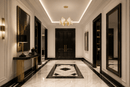 Solaris Mira crystal pendant light in a luxury Chelsea London apartment entrance hall with marble flooring