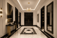 Solaris Mira crystal pendant light in a luxury Chelsea London apartment entrance hall with marble flooring