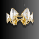 Solaris Mira designer crystal pendant with six-light radial structure and gold-plated frame
