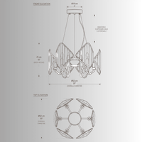 Solaris Mira crystal pendant light CAD drawing, 52cm luxury chandelier technical specification elevation plan