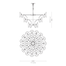 Technical drawing of Solaris Mitra chandelier showing three-tier structure and light distribution