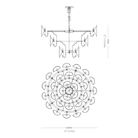 Technical drawing of Solaris Mitra chandelier showing three-tier structure and light distribution