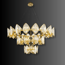 Luxury Solaris Mitra crystal chandelier showcasing three-tier geometric structure and refined illumination