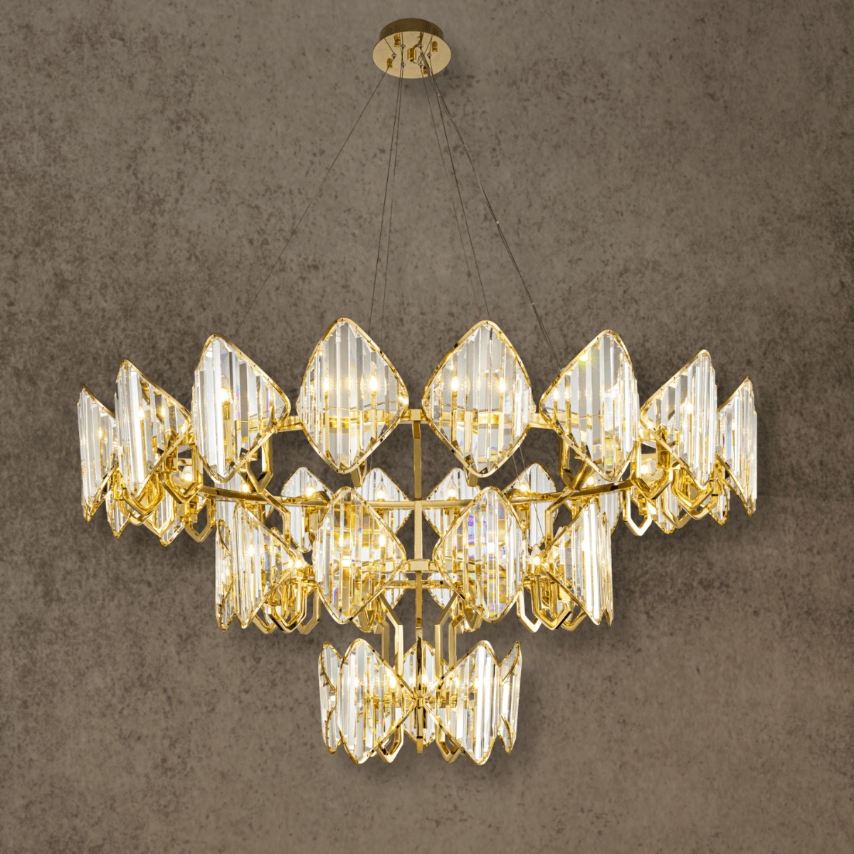Solaris Mitra modern crystal chandelier with sculptural geometry for contemporary interiors