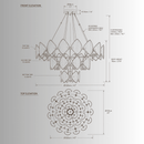 Solaris Mitra luxury crystal chandelier CAD drawing with front and top elevation, 120cm gold finish