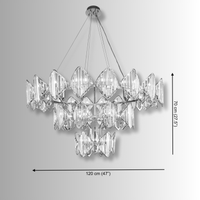 Solaris Mitra crystal chandelier dimensions showing 120cm(47.2") diameter and 70cm(27.5") body height