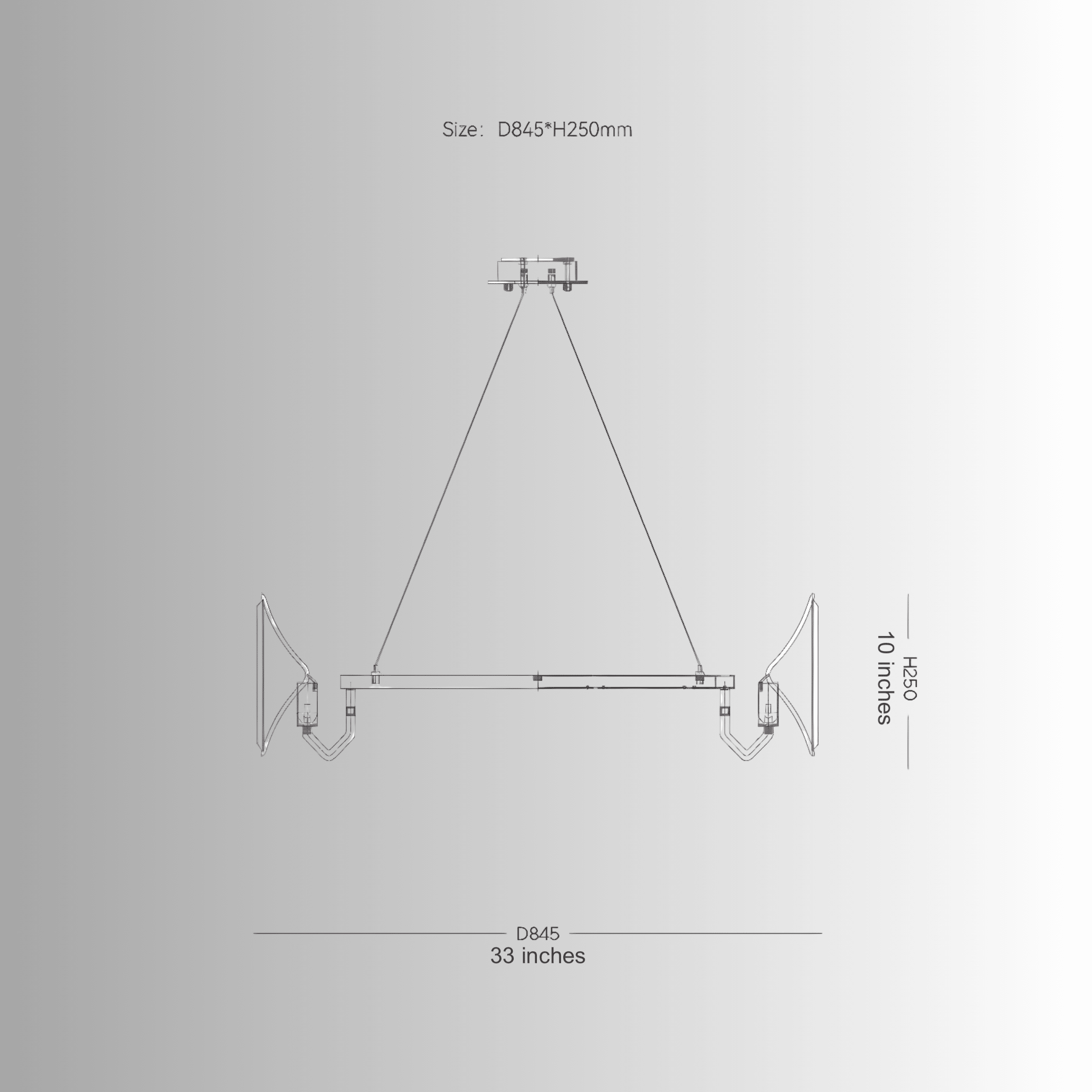Technical drawing of Solaris Orion chandelier showing Ø85cm diameter and suspension configuration