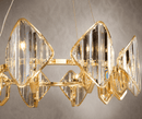 Solaris Orion crystal chandelier close-up with A+ crystal prisms and 18K gold-plated frame