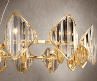 Solaris Orion crystal chandelier close-up with A+ crystal prisms and 18K gold-plated frame
