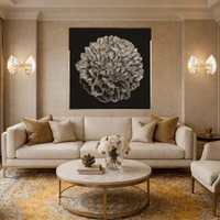 Solaris Vega crystal wall lamps installed symmetrically in luxury living room beside artwork