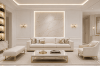 Solaris Vega crystal wall lamps in luxury Paris boutique interior with marble and gold detailing