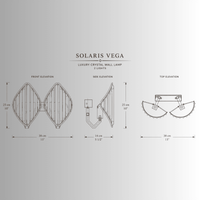 Solaris Vega luxury crystal wall lamp CAD drawing, 2-light gold wall sconce, dimensions and elevations